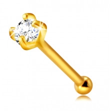 Piercing pentru nas cu diamante din aur galben de 14K, drept - diamant strălucitor în montură, 2,25 mm