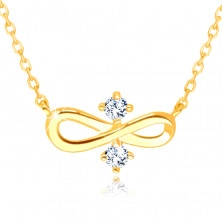 Colier cu diamante din aur galben 585 - simbol „INFINIT”, două diamante clare