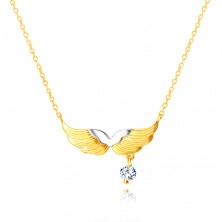 Colier din aur combinat de 14K - aripi de înger, diamant strălucitor