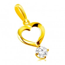 Pandantiv din aur galben 14K - motiv inimă cu linii răsucite, diamant strălucitor