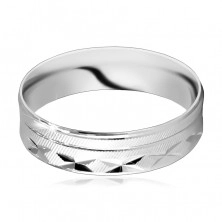 Inel din argint 925 - suprafață cu crestături diagonale, crestături în formă de X, linii subțiri