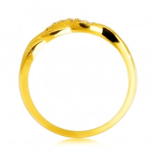 Inel strălucitor din aur galben de 14K - ondulații împletite, linie de diamante strălucitoare