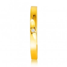 Inel din aur galben 585 - brațe ușor teșite, diamant clar strălucitor