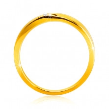 Inel din aur galben 585 - brațe ușor teșite, diamant clar strălucitor