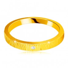 Inel din aur galben de 14K - crestături fine, diamant clar strălucitor, 1,3 mm