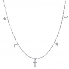 Colier din argint 925 - cruce, stele și luna, zirconii limpezi