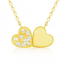 Colier din aur galben de 14K - inimi mici alăturate, diamante strălucitoare clare