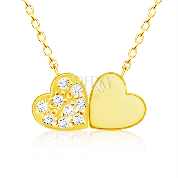 Colier din aur galben de 14K - inimi mici alăturate, diamante strălucitoare clare