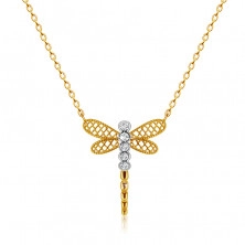 Colier cu diamante din aur combinat 585 - libelulă cu aripi, diamante transparente