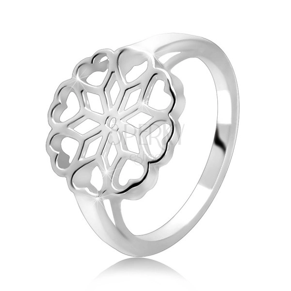 Inel din argint 925 - floare sculptată, petale în formă de inimă
