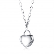 Colier din oțel inoxidabil - inimă rotunjită, lanț fin de inele ovale, de culoare argintie