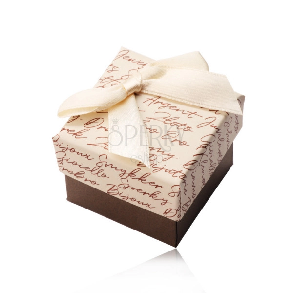 Cutie cadou cu fundă pentru cercei sau inel - combinație bej-maro, text