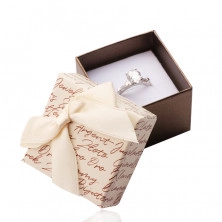 Cutie cadou cu fundă pentru cercei sau inel - combinație bej-maro, text