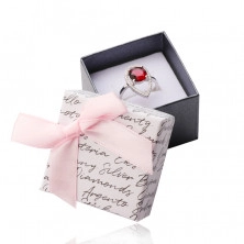 Cutie cadou cu fundă pentru cercei sau inel - combinație alb-antracit, text