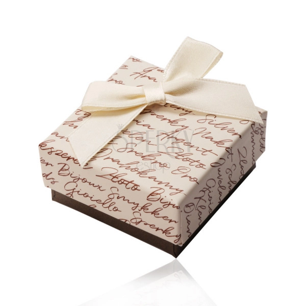 Cutie cadou pentru cercei sau inele - combinație bej-maro, panglică, inscripție