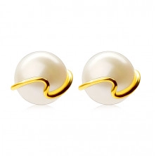 Cercei din aur 375 – perlă albă de cultură, linie ondulată subțire, știfturi