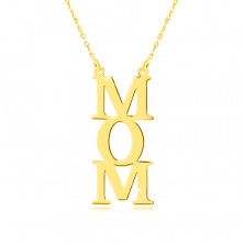 Colier din aur galben de 14K - inscripție „MOM”, litere una sub cealaltă, lanț de inele minuscule