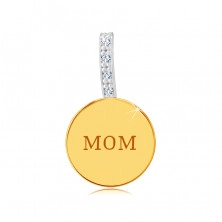 Pandantiv din aur de 14K combinat - cerc plat lucios, inscripție „MOM”, linie zirconică
