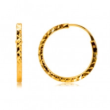 Cercei din aur galben 375 - cercuri decorate cu diamant tăiat, umeri pătrati, 14 mm