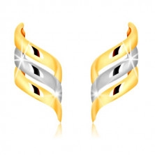 Cercei cu șurub din aur 375 combinat - trei panglici spiralate strălucitoare