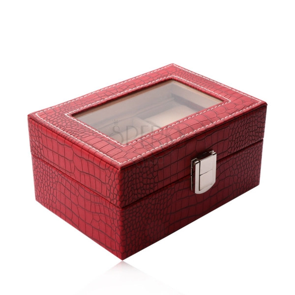 Cutie de bijuterii dreptunghiulară de culoare roșie - imitație de piele de crocodil, cataramă