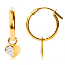 Cercei din aur 14K, cercuri cu pandantiv inimă, încuietoare franceză, 12 mm