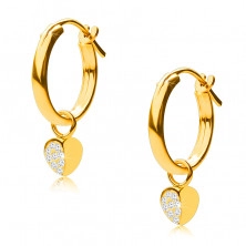 Cercei din aur 14K, cercuri cu pandantiv inimă, încuietoare franceză, 12 mm