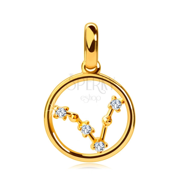 Pandantiv din aur galben 375, constelația zodiacală „Pești”, zirconii limpezi, cerc