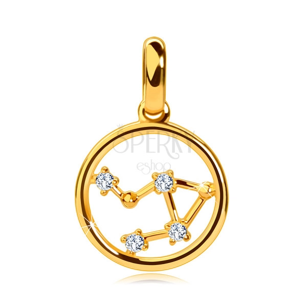 Pandantiv din aur galben de 9K, constelația zodiacală „Balanță”, cerc, zirconi limpezi