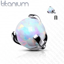Piesă pentru implant din titan, biluță în mont, opal sintetic, filet, diferite culori, 3 mm