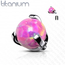Piesă pentru implant din titan, biluță în mont, opal sintetic, filet, diferite culori, 4 mm