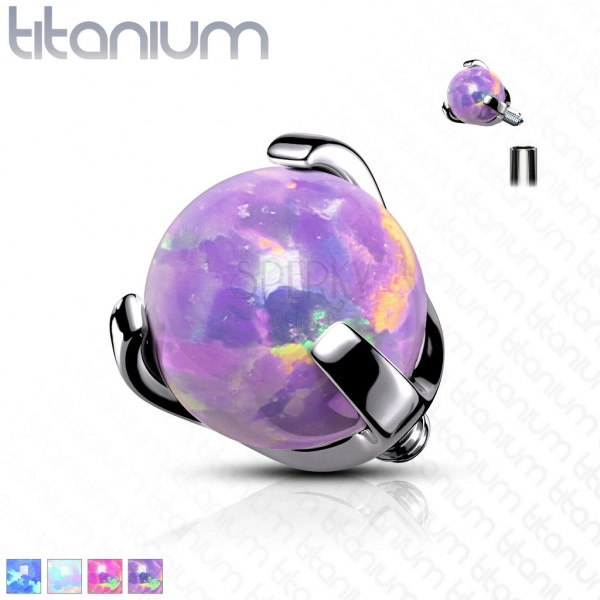 Cap din titan, biluță în mont, opal sintetic, filet, diferite culori, 3 mm