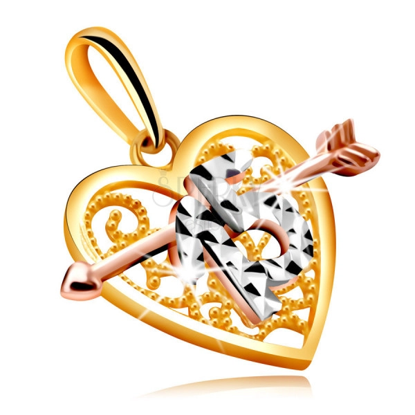 Pandantiv în aur combinat sub formă de inimă cu o săgeată - figură decorativă 15