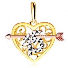 Pandantiv în aur combinat sub formă de inimă cu o săgeată - figură decorativă 15