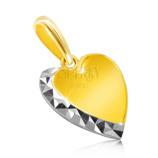 Pandantiv din aur combinat de 9K - inimă netedă, linie sclipitoare