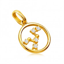 Pandantiv din aur galben 585, semn zodiacal „Fecioară”, zirconii limpezi, cerc