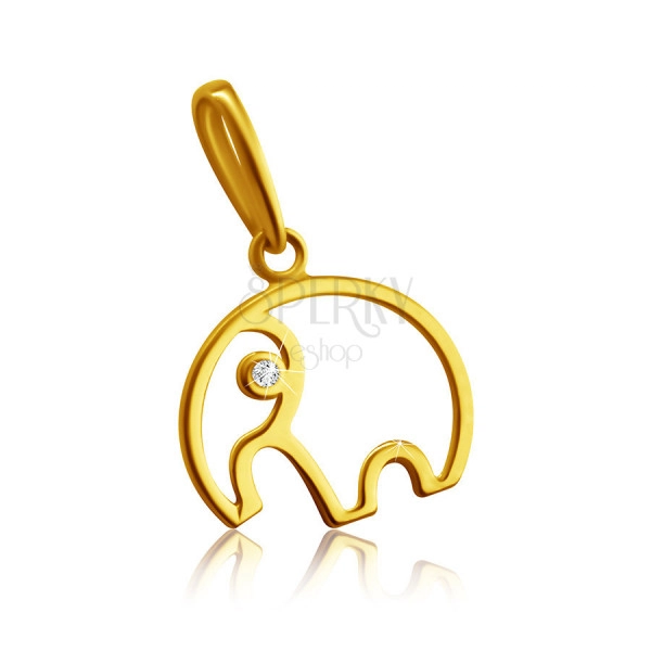 Pandantiv din aur galben de 9K - contur de elefant cu trunchi, zircon transparent