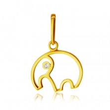 Pandantiv din aur galben de 9K - contur de elefant cu trunchi, zircon transparent