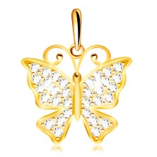 Pandantiv din aur de 9K - fluture împodobit cu zirconii strălucitoare
