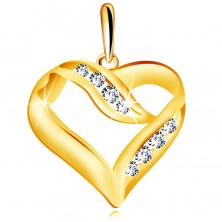Pandantiv din aur de 9K - linie neregulată de contur în formă de inimă, zirconii lucioase