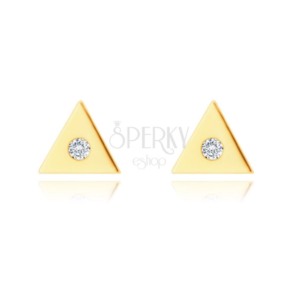 Cercei din aur de 9K - triunghi mic cu un zircon clar în centru, închidere de tip fluturaș