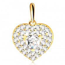 Pandantiv din aur de 9K - inimă decorată cu zirconii strălucitoare cu zircon încrustat în formă de inimă