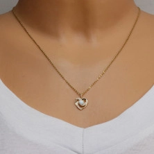 Pandantiv din aur de 9K – inimă de opal alb sintetic cu reflecții curcubeu, zirconii rotunde