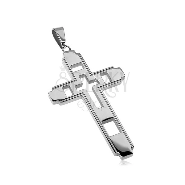 Pandantiv din oțel chirurgical, cruce mare cu cruce decupată