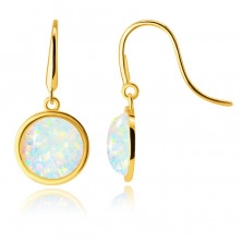 Cercei din aur de 9K – opal sintetic convex într-o montură rotundă, cârlig afro