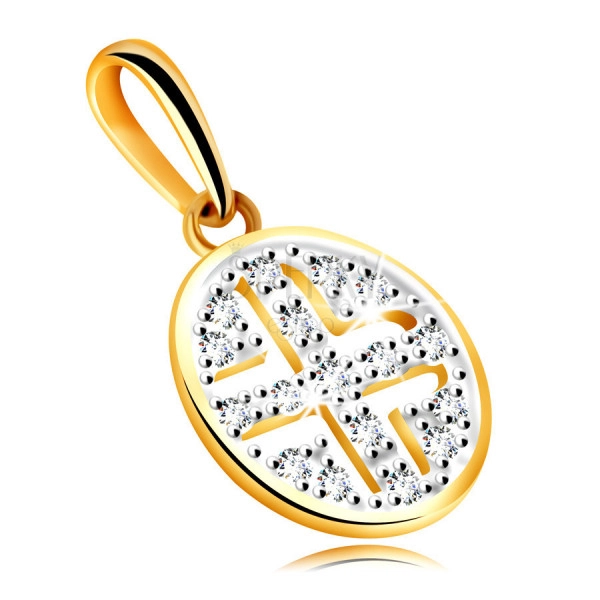 Pandantiv din aur galben 375 - cerc împodobit cu zirconii rotunde, placaj negru