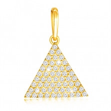 Pandantiv din aur de 9K - triunghi isoscel, mici zirconii rotunde, clemă ovală