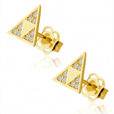 Cercei din aur 375 - triunghi strălucitor cu trei triunghiuri mai mici într-un decupat, zirconii mici