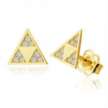 Cercei din aur 375 - triunghi strălucitor cu trei triunghiuri mai mici într-un decupat, zirconii mici