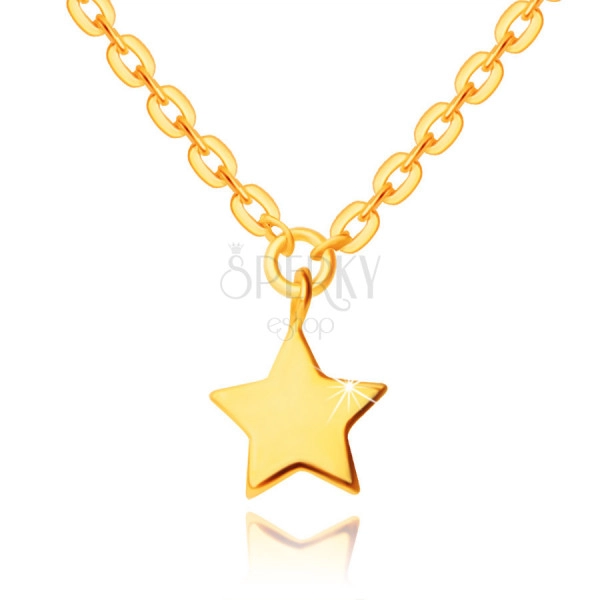 Colier din aur galben, 14K - pandantiv în formă de stea, lanț strălucitor cu zale plate
